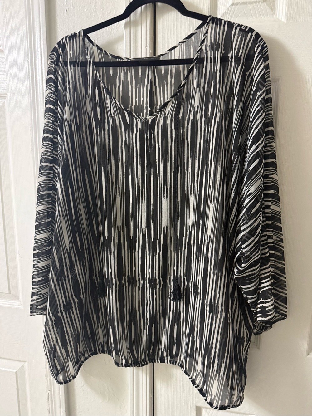 Blacks & White sheer Striped V-Neck Women’s Top